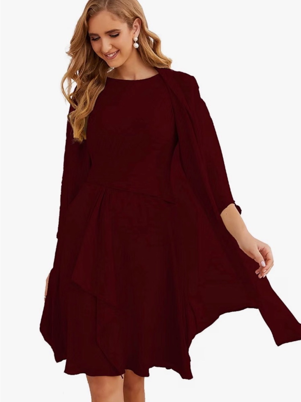 Classic Burgundy Mini Dress with Coordinating Jacket